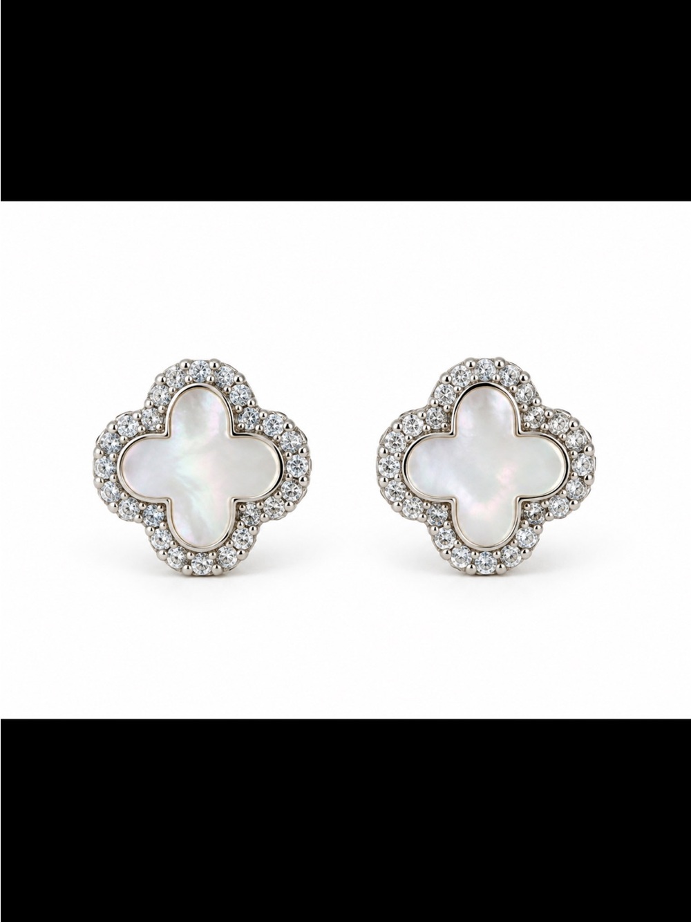 925 Sterling Silver Mother of Pearl Clover Stud with 0.27 Moissanite Surround